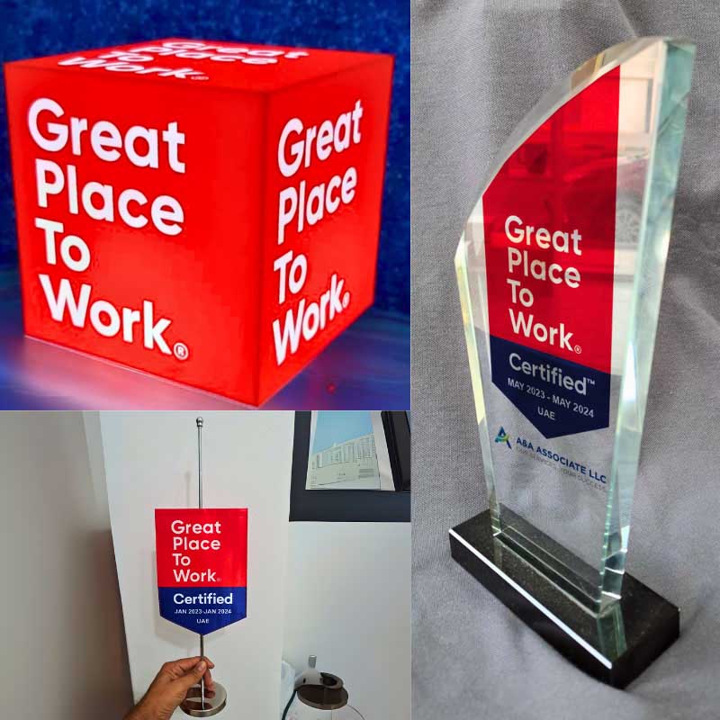 Acryllic Light Box, Crystal Trophy & Table Flag for Great Place To Work