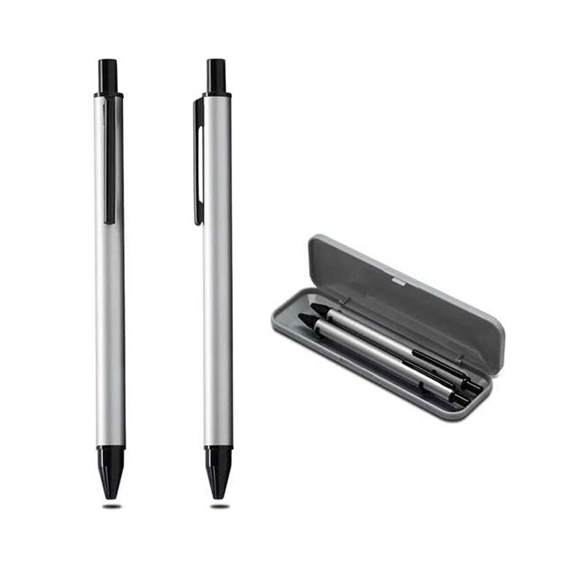 Silver Ball Pen and Mechanical Pencil Set in Metal Box CG0125