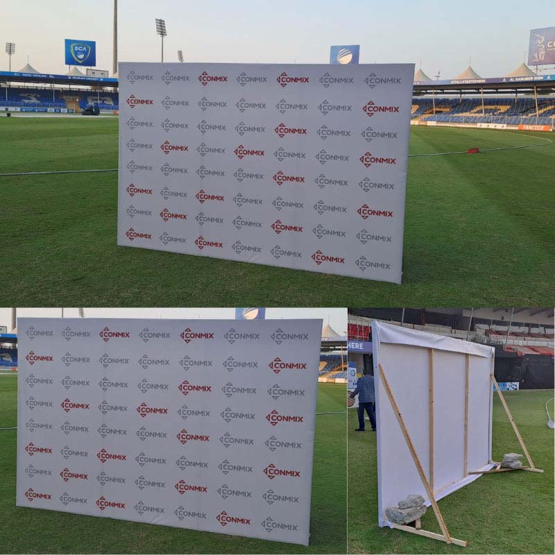 Outdoor Display Stand With Wooden Backdrop for Conmix