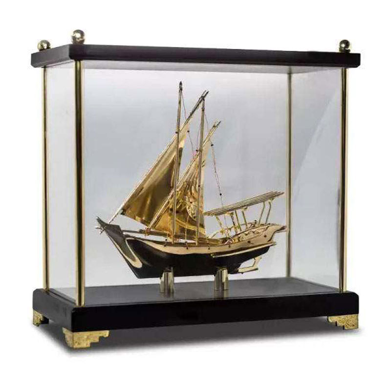 Traditional Arabian Dhow Boat (Gold) in Acryllic & Wooden Display Box CG0257