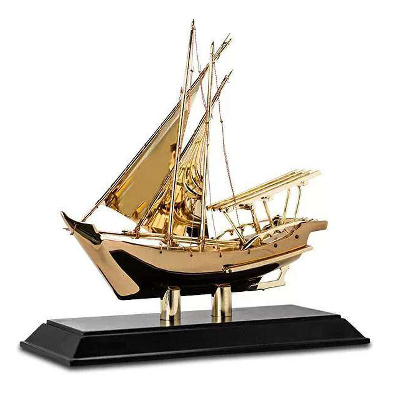 Traditional Arabian Dhow Boat (Gold) with Wooden Base CG0259