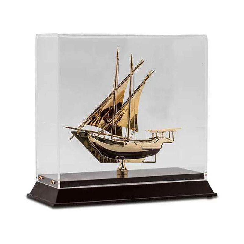 Traditional Arabian Dhow Boat (Gold) in Acryllic Display Box Small CG0260