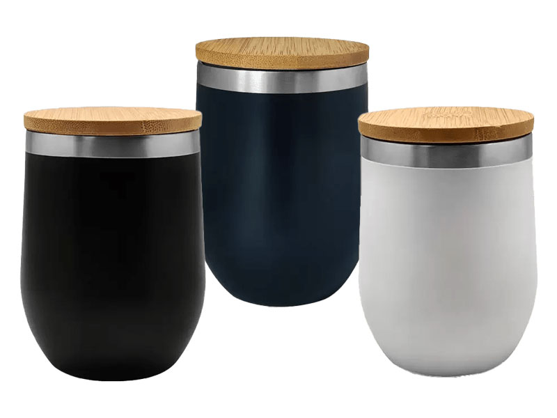 Stainless Steel Double-Walled Cup with Bamboo Lid – 350ml CG0274