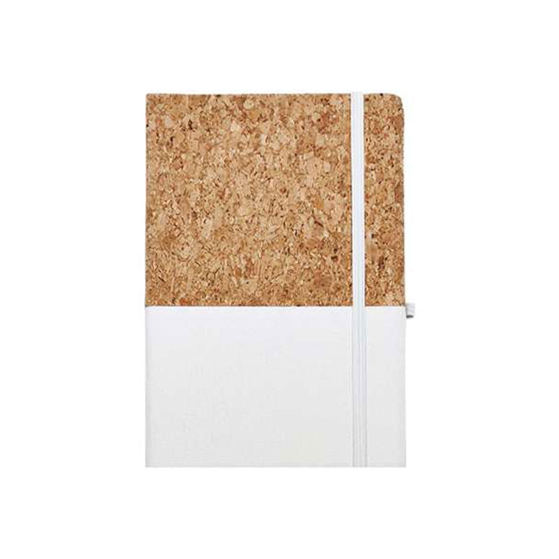 A5 Cork Textured Notebook with Elastic Closure - White CG0034