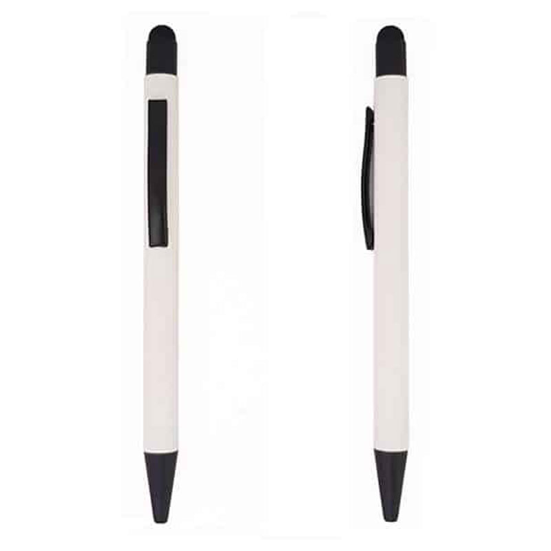 Ballpoint Pen with Stylus with Push Mechanism - White CG0051