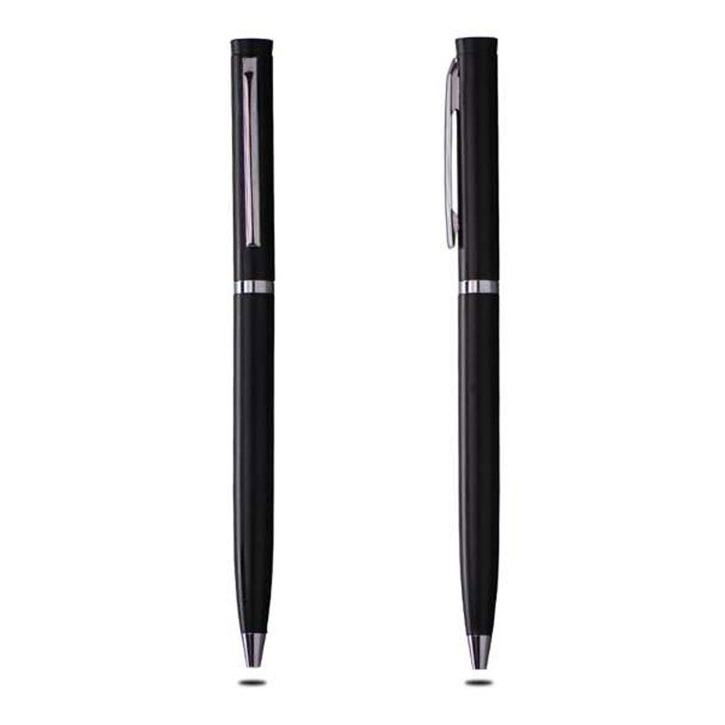 Thin Metal Ballpoint Pen –Black with Chrome Ring CG0060