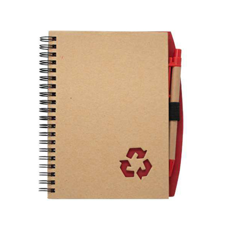 Spiral Bound A5 Eco Notebook with Matching Pen – Red CG0082