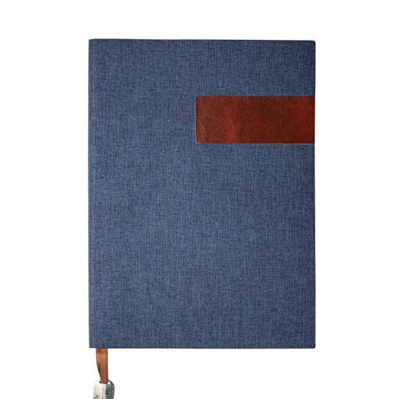 A4 Fabric Cover Notebook with Leather Patch – Blue CG0084